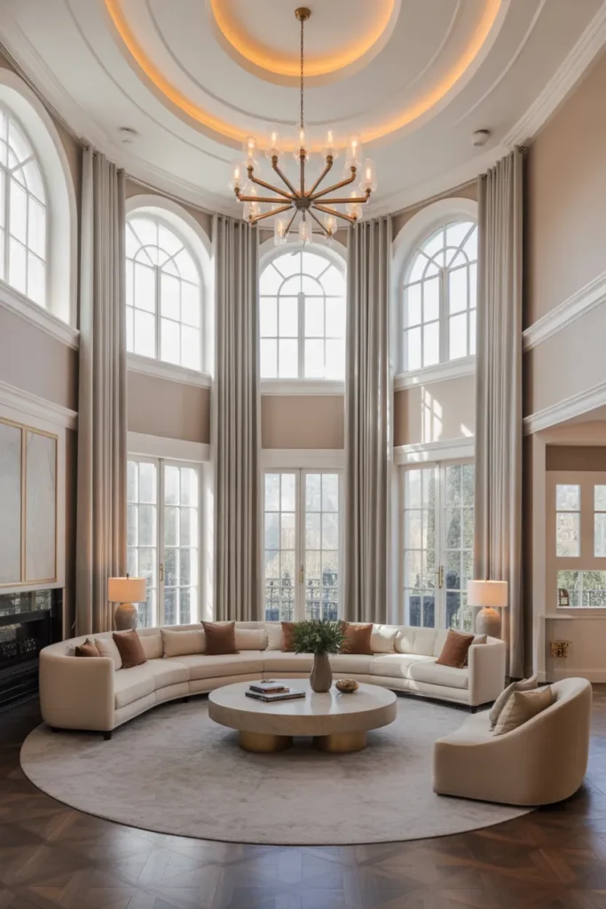 Elegant Living Room with High Ceilings and Open Space