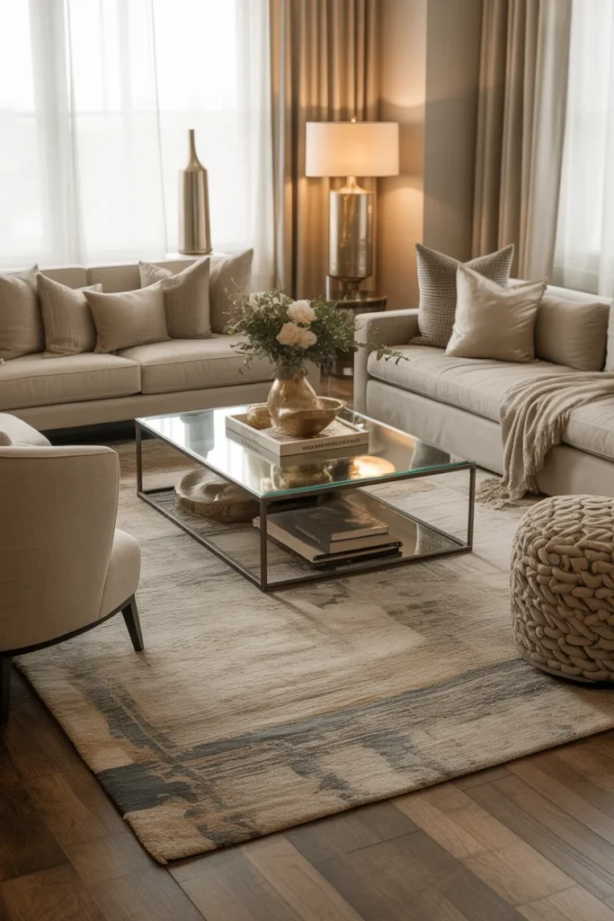 Elegant Living Room with Layered Rugs