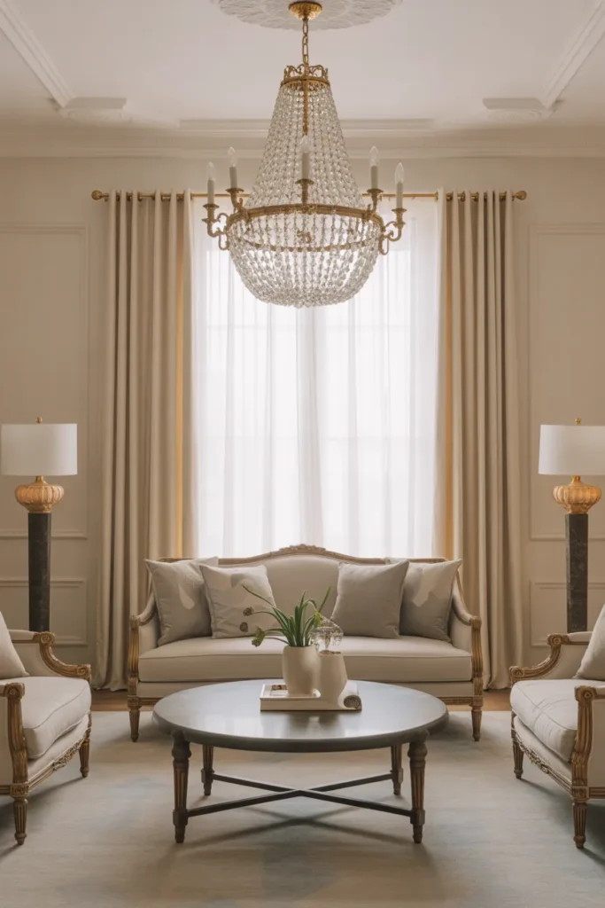 Elegant Living Room with Statement Chandelier