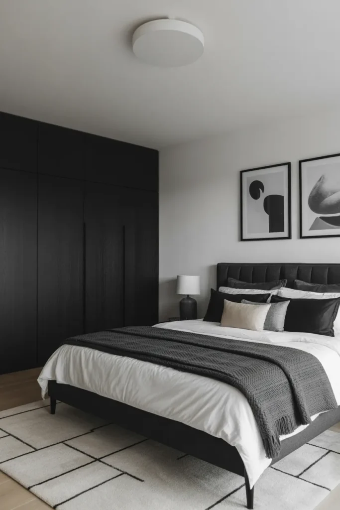 Elegant Monochrome Bedroom With Contrasting Textures