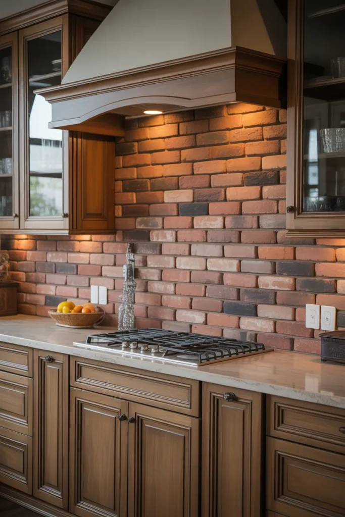 Exposed Brick with Neutral Stone Countertops
