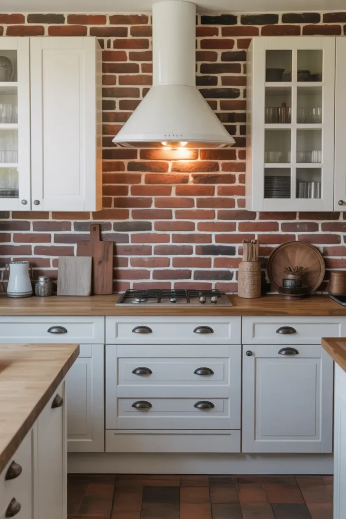 Exposed Brick with White Shaker Cabinets
