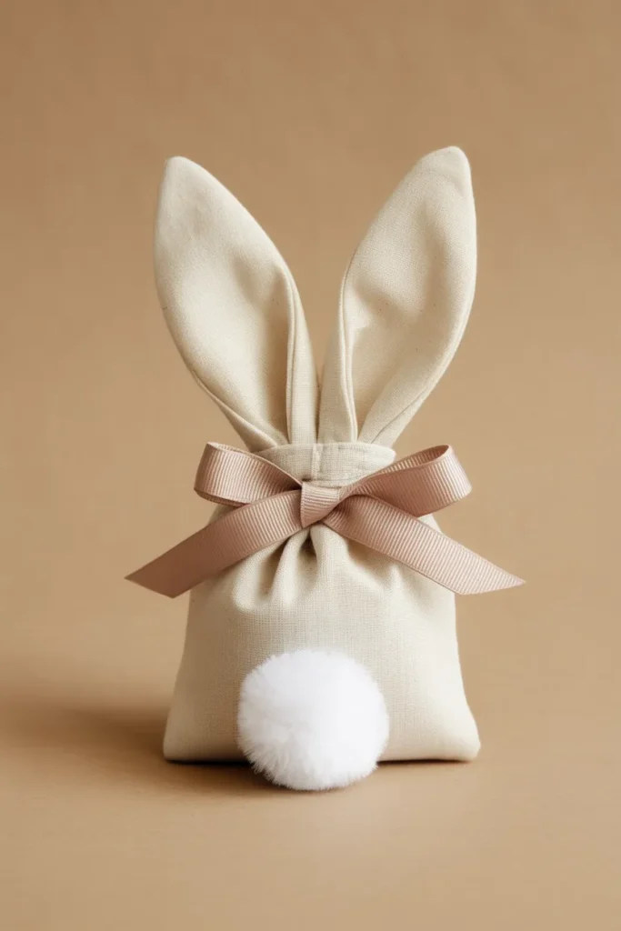 Fabric Bunny Bag with Pom-Pom Tail