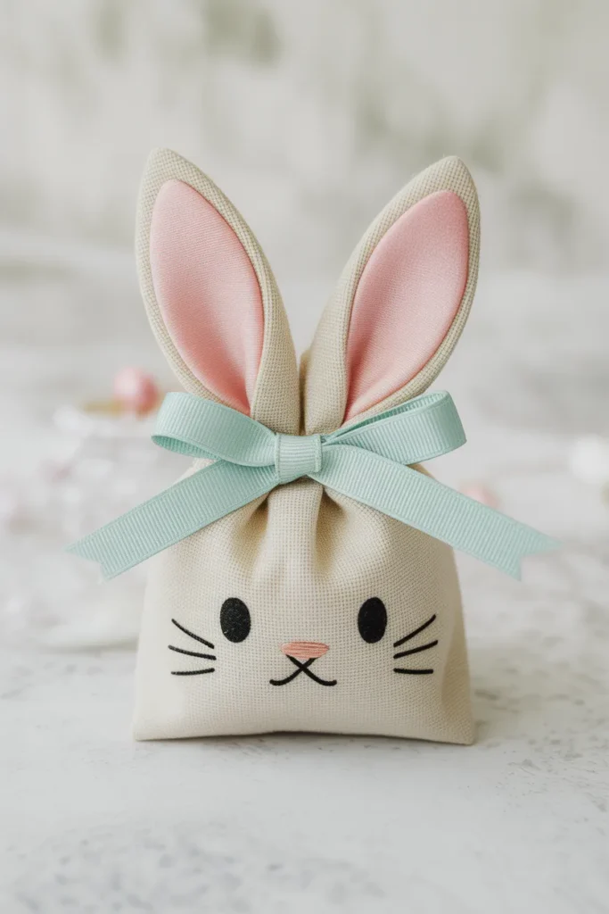 Fabric Bunny Bag with Ribbon Closure