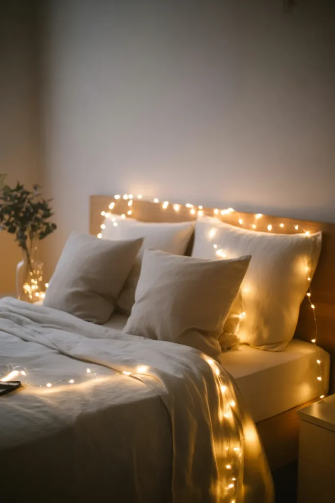 Fairy Lights Draped Around the Headboard