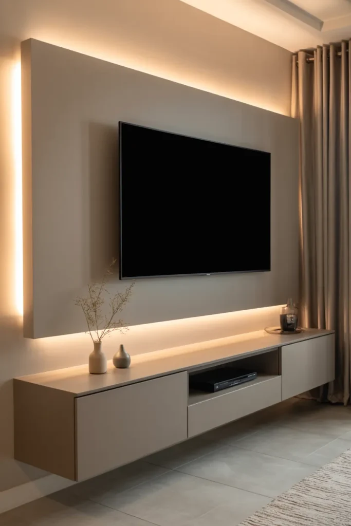 Floating Cabinet TV Wall With Hidden Storage