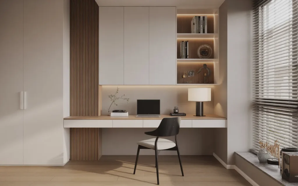 Floating Corner Desk with Minimal Chair,