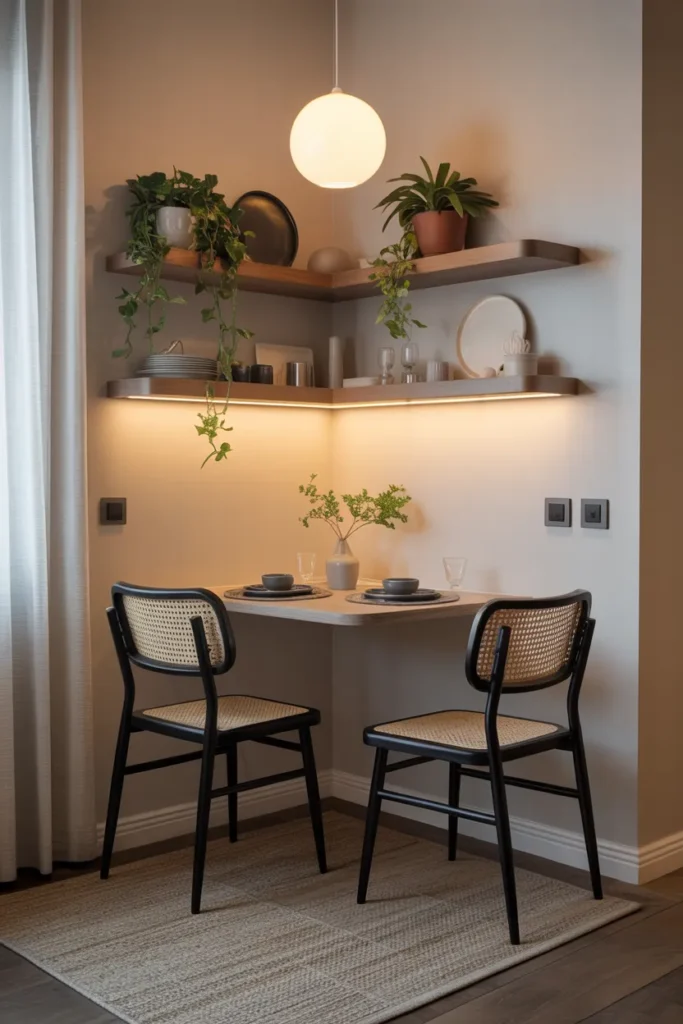Floating Corner Shelf Dining Setup