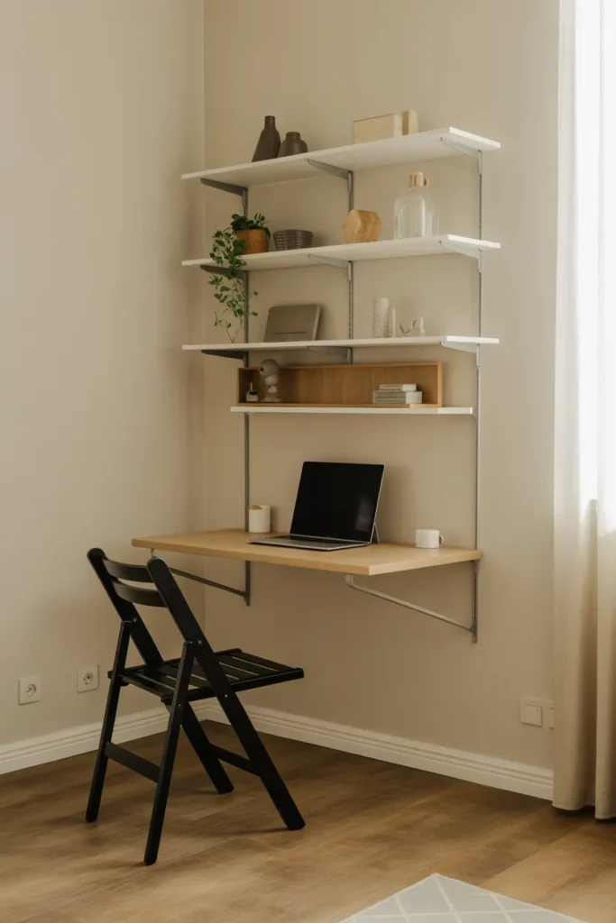 Floating Desk with Fold-Down Seating