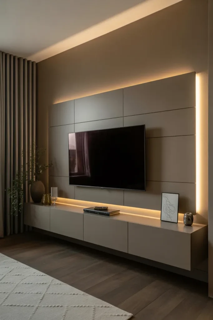 Floating TV Wall with Backlit Panels