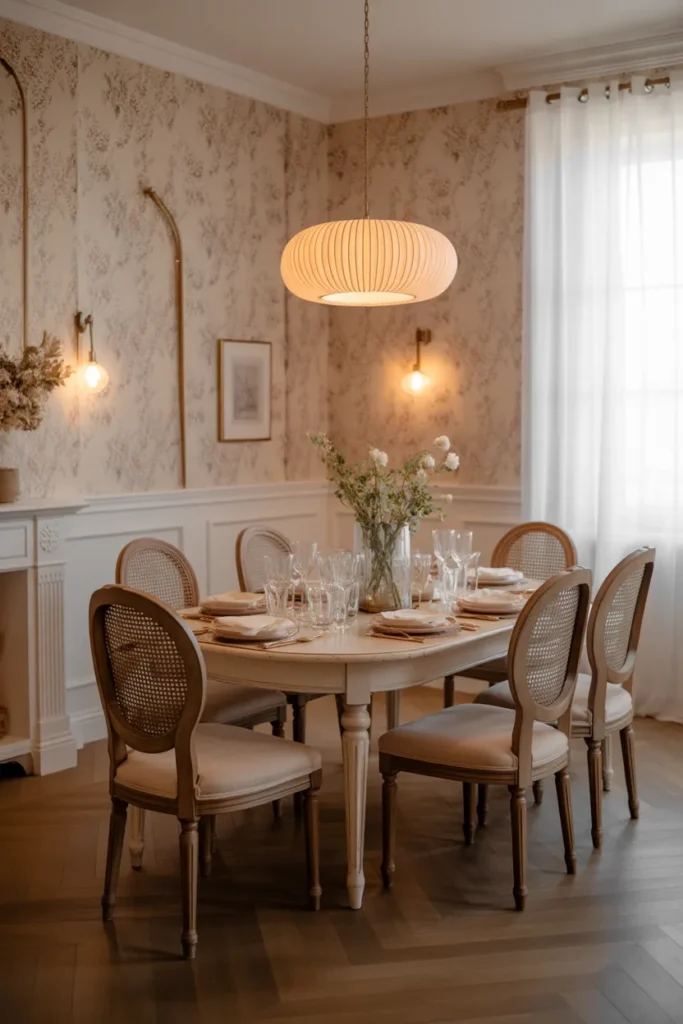 Floral Wallpaper Paired with Classic Wooden Furniture