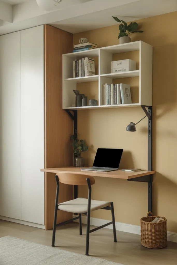 Fold-Out Wall Desk with Overhead Shelving