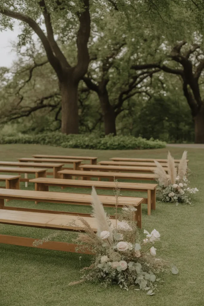 Garden Ceremony with Wooden Benches
