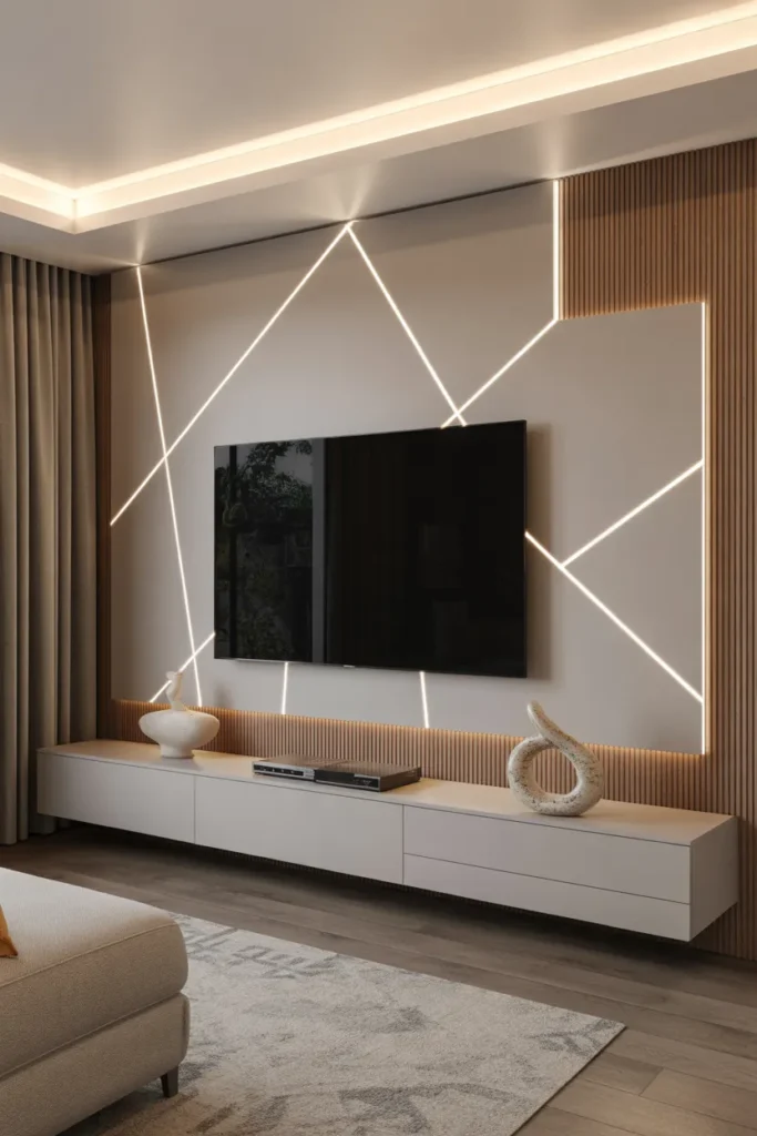 Geometric Floating TV Wall