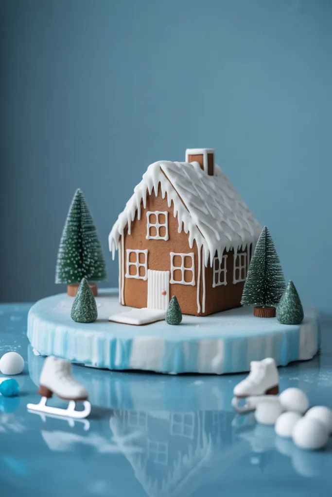 Gingerbread House on a Frozen Lake