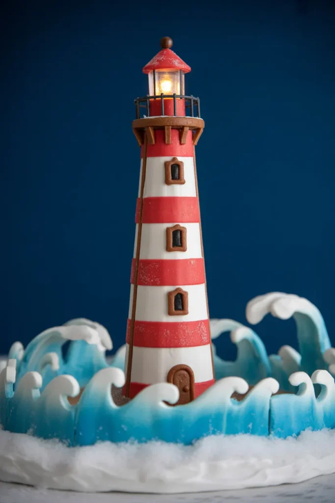 Gingerbread Lighthouse by the Snowy Shore
