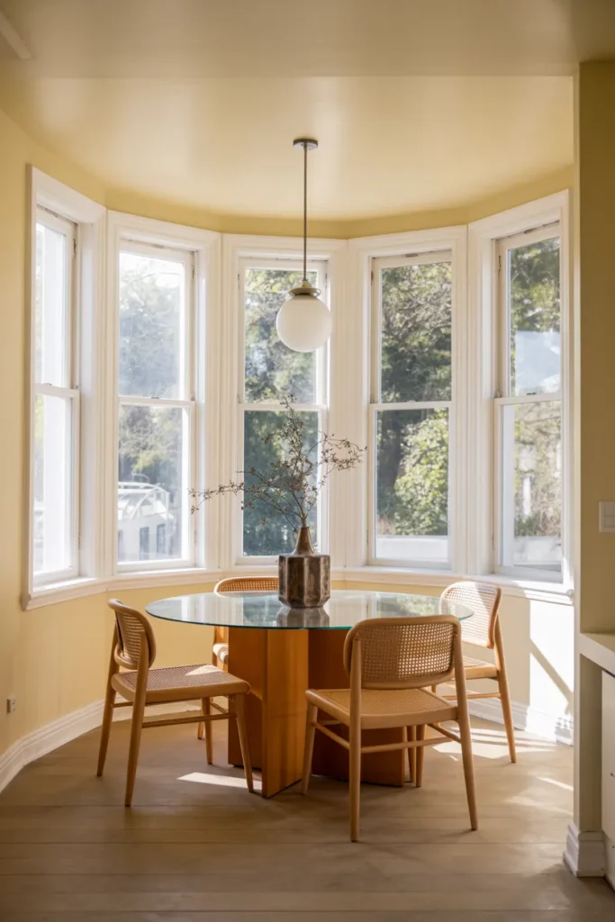 Glass Corner Table with Open Chairs
