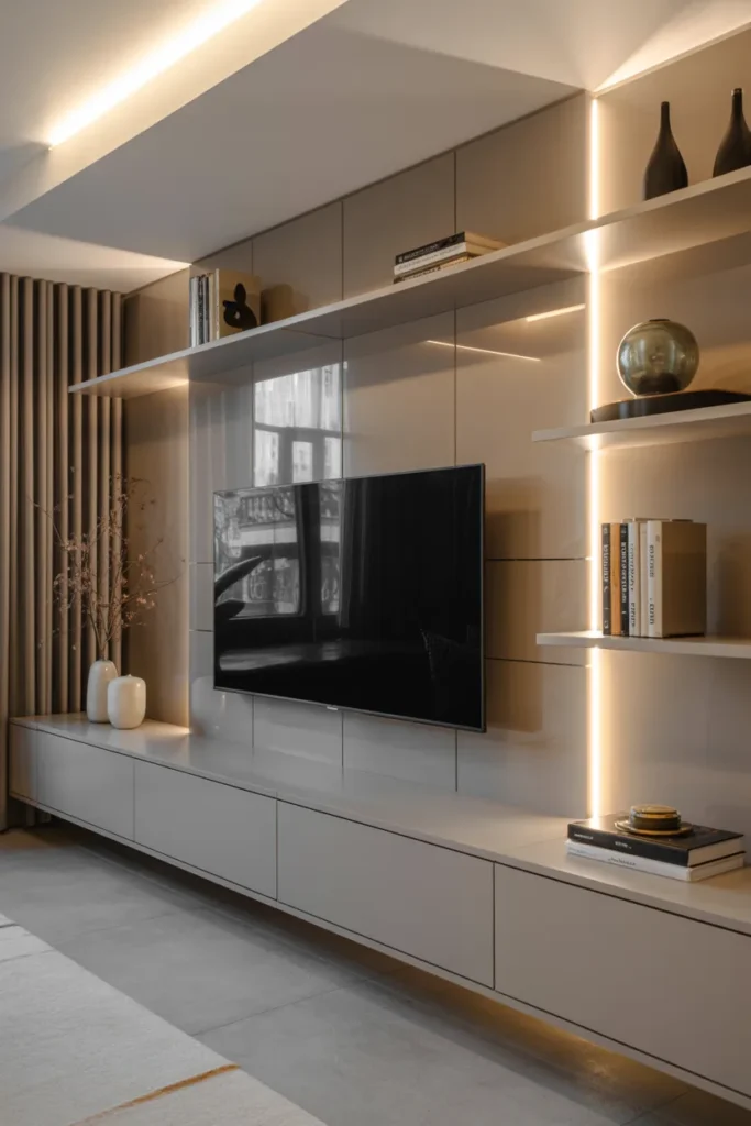 Glass Panel TV Wall With Reflective Elegance