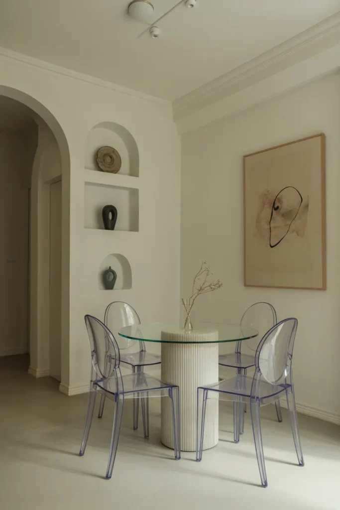 Glass Top Table with Transparent Chairs