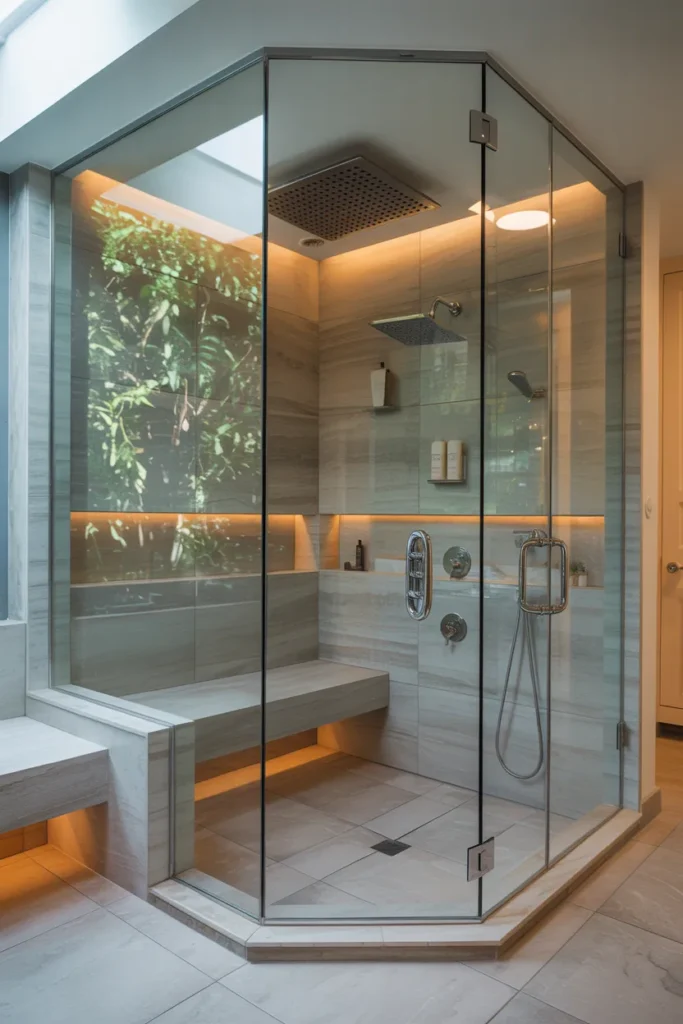 Glass Wall Shower with Minimalist Fixtures