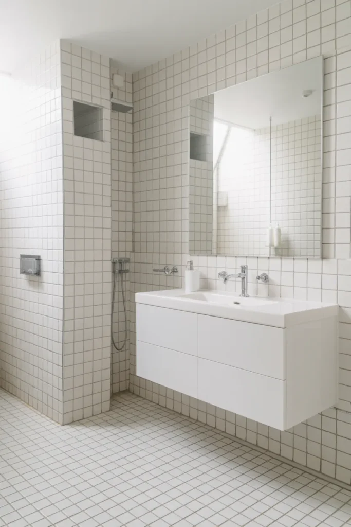 Glossy White Floor-to-Ceiling Tiles