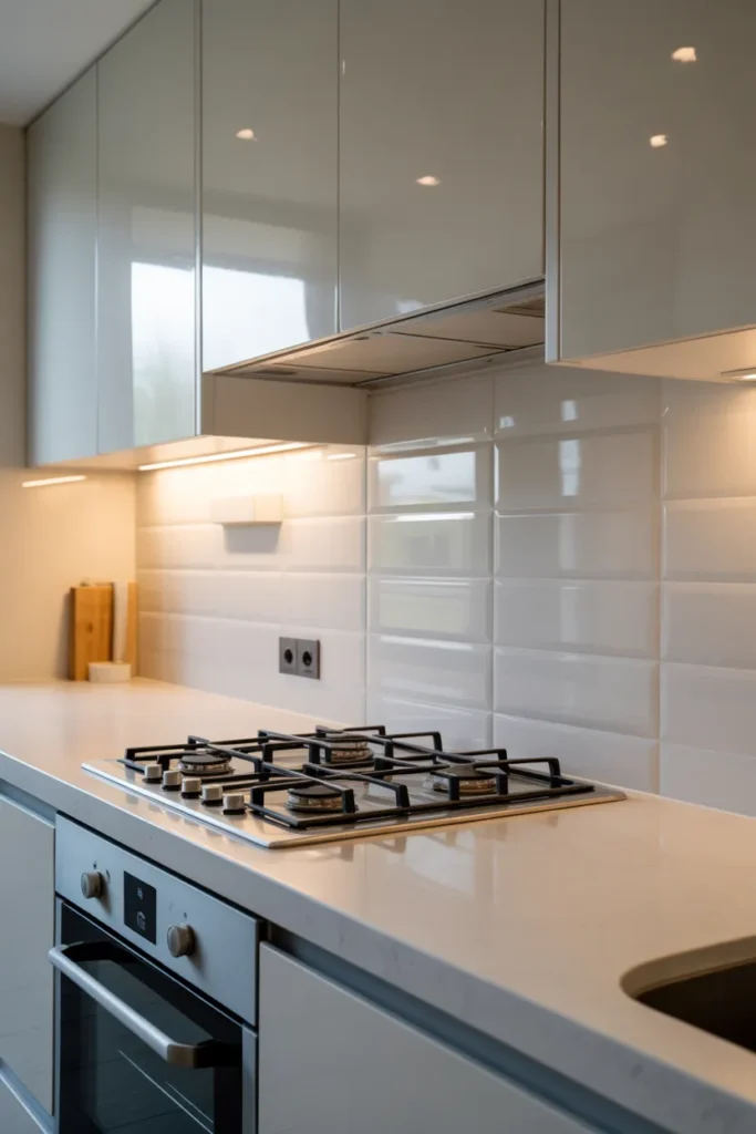 Glossy White Glass Backsplash