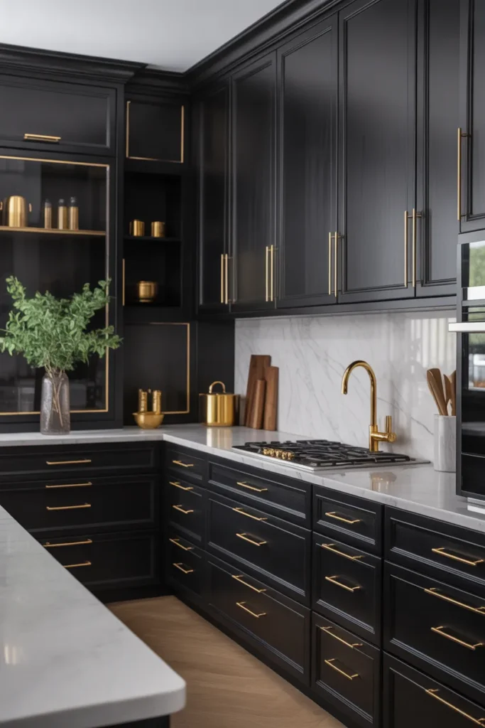 High-End Black and Gold Kitchen Design