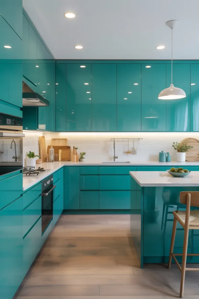 High-Gloss Colored Cabinets