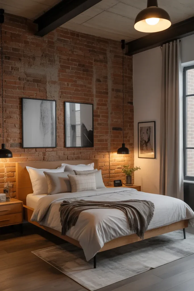 Industrial Bedroom With Exposed Elements