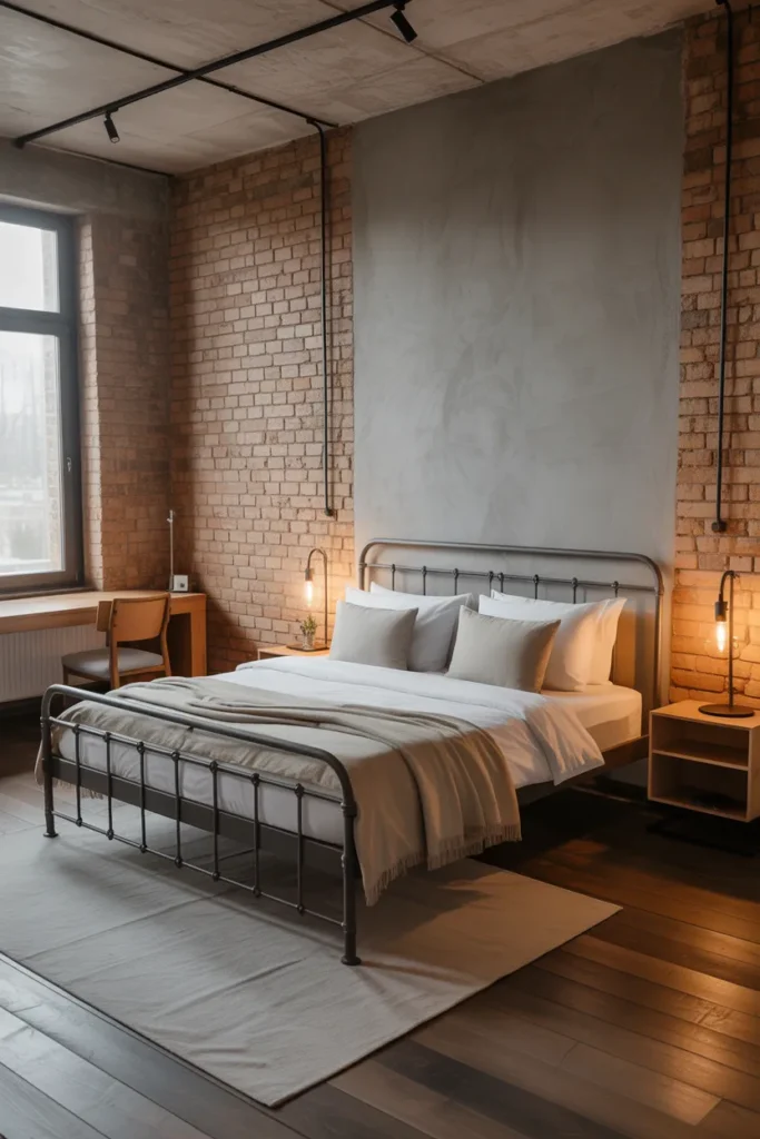 Industrial Chic Bedroom With Exposed Elements