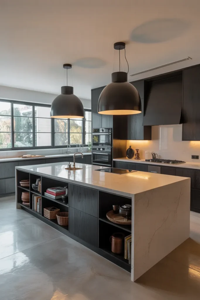 Island-Focused Layout with Statement Lighting