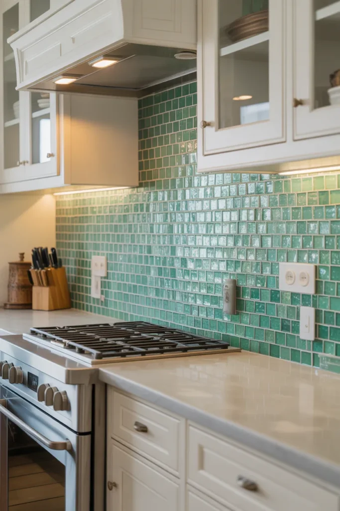 Jade Green Mosaic Tiles with Subtle Shine