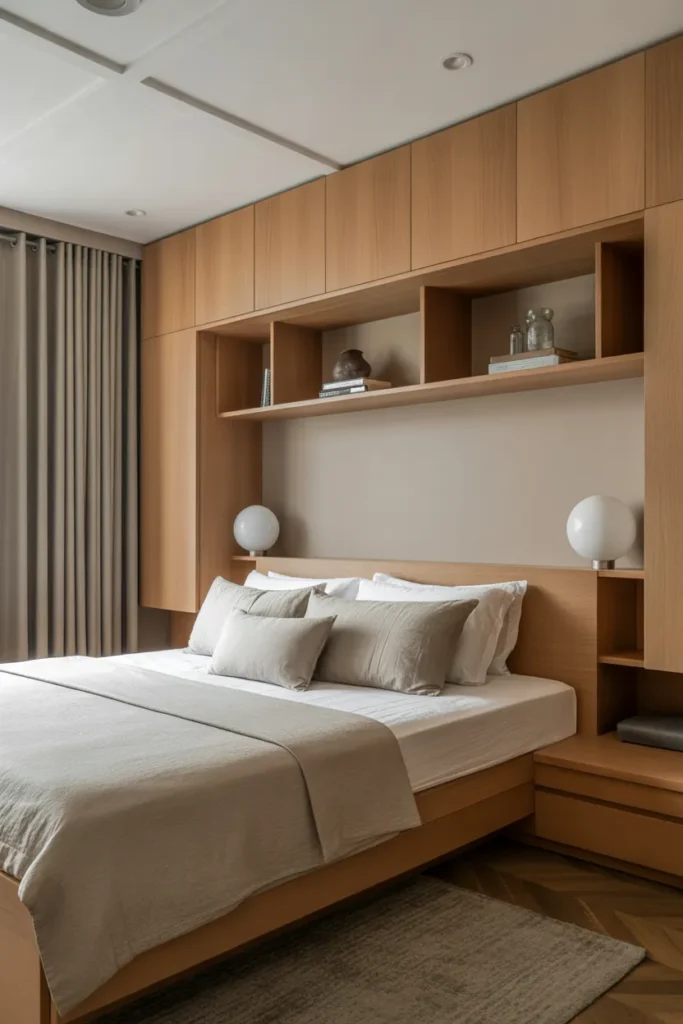 Japandi Bedroom with Built-In Storage and Clean Lines