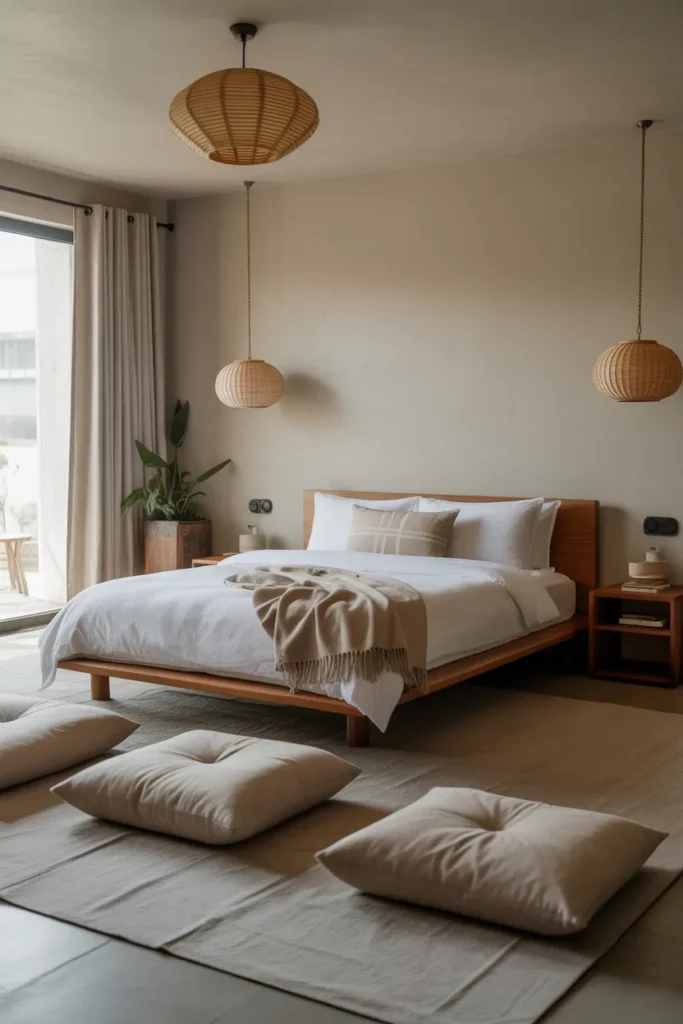 Japandi Bedroom with Floor Seating
