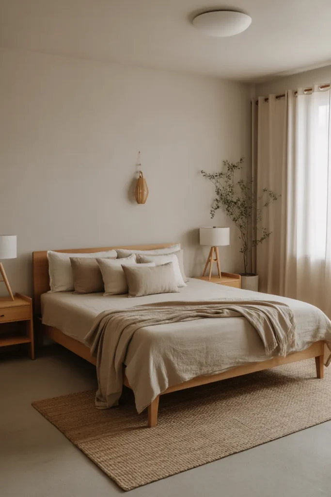 Japandi Bedroom with Linen Textiles