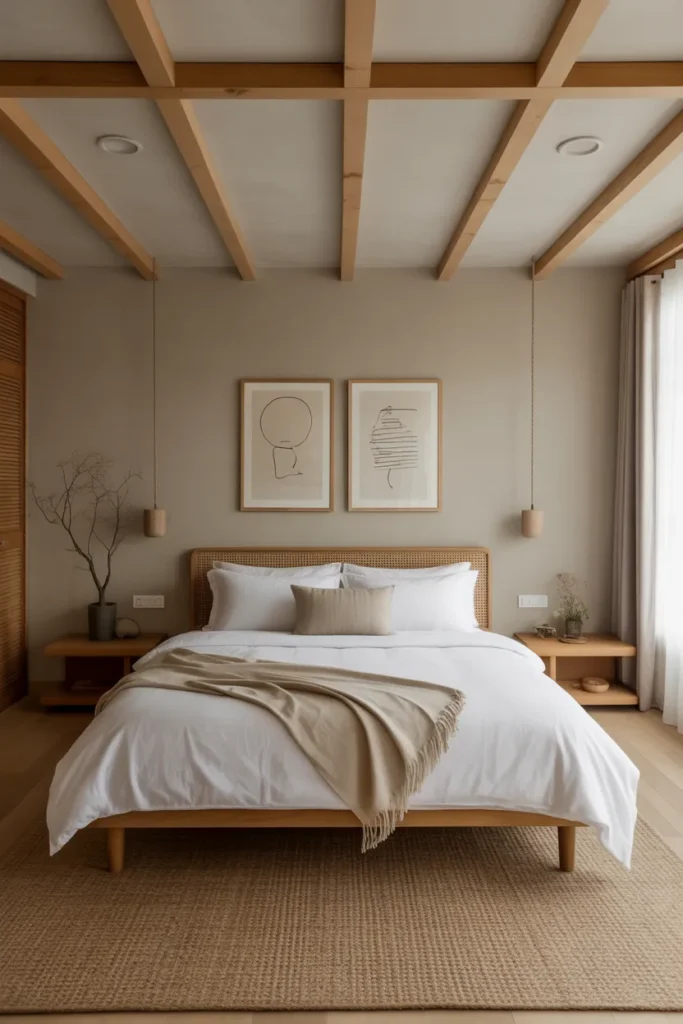 Japandi Bedroom with Minimal Art and Negative Space