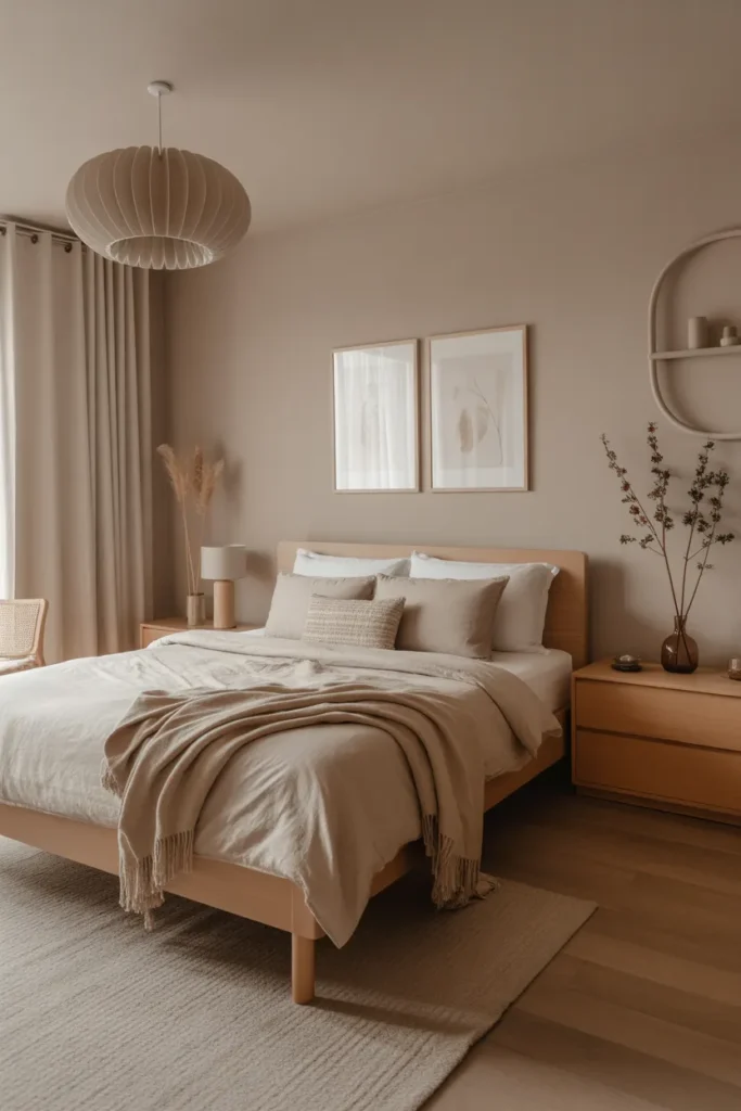Japandi Bedroom with Soft Beige Palette