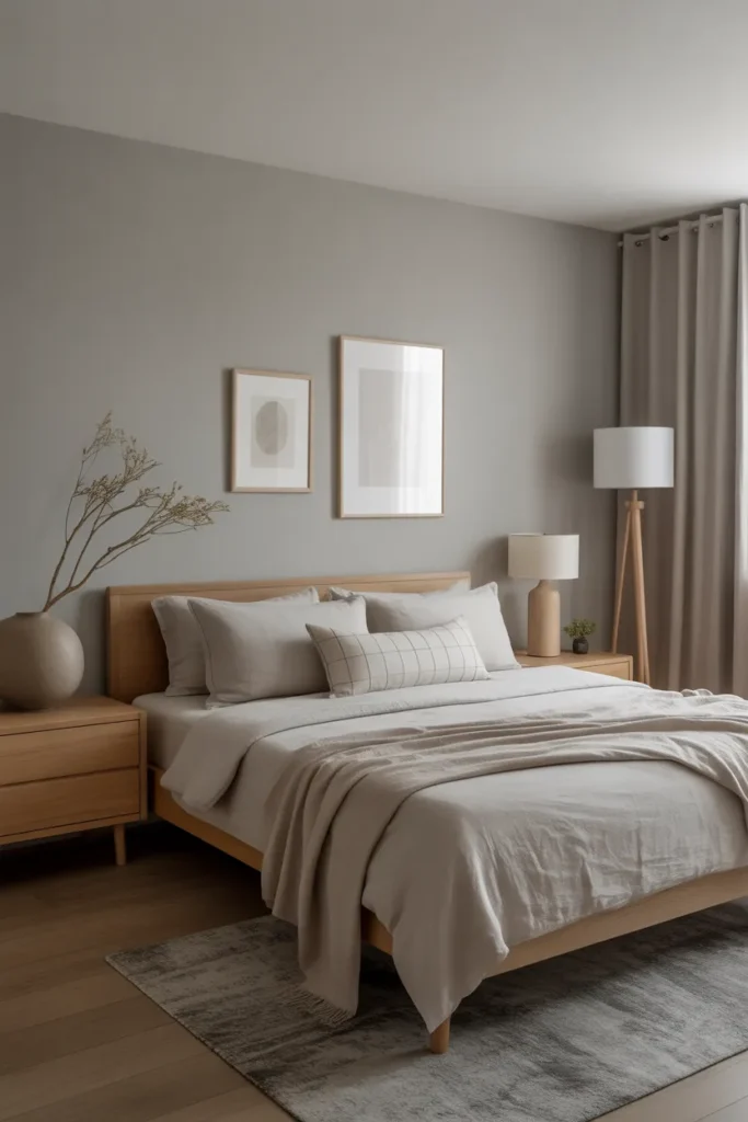 Japandi Bedroom with Soft Gray Palette