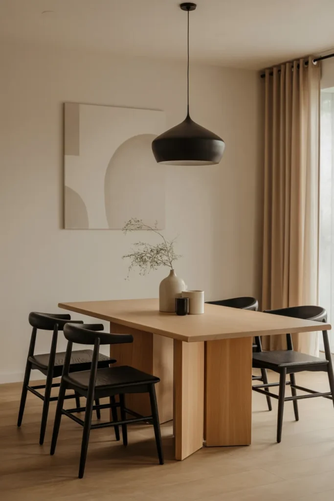 Japandi Dining Room with Black Accents