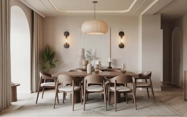 Japandi Dining Room with Layered Lighting.