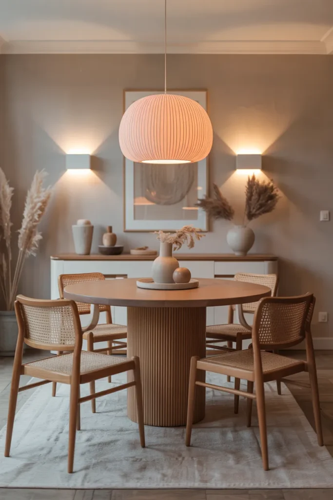 Japandi Dining Room with Layered Lighting
