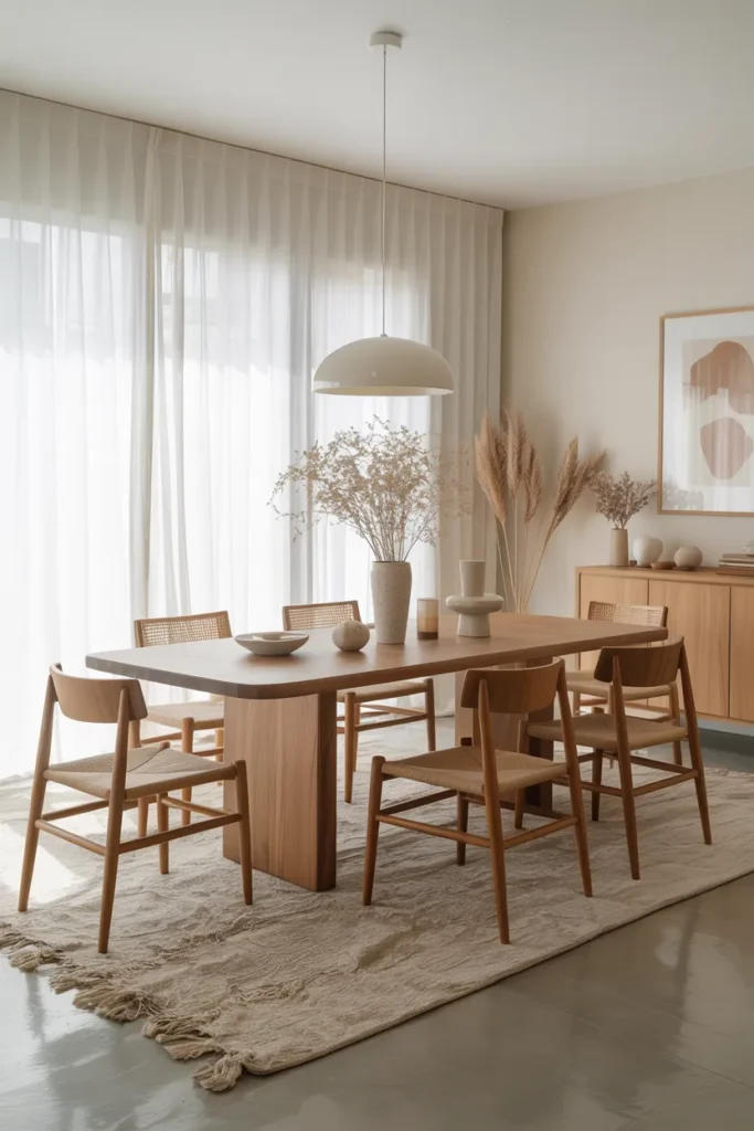 Japandi Dining Room with Neutral Flooring