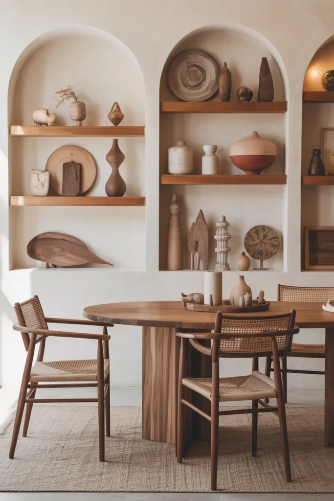 Japandi Dining Room with Open Shelving