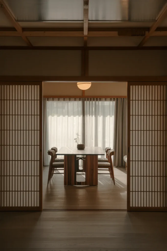 Japandi Dining Room with Sliding Doors