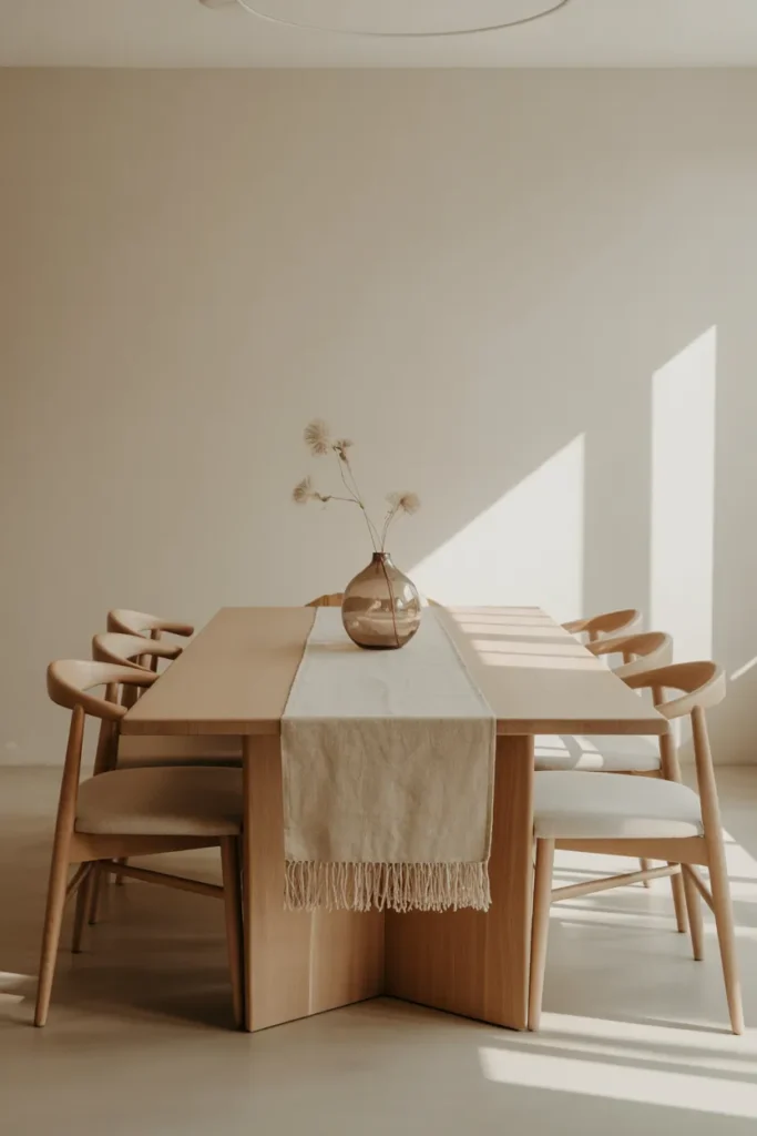 Japandi Dining Room with Textured Table Runner