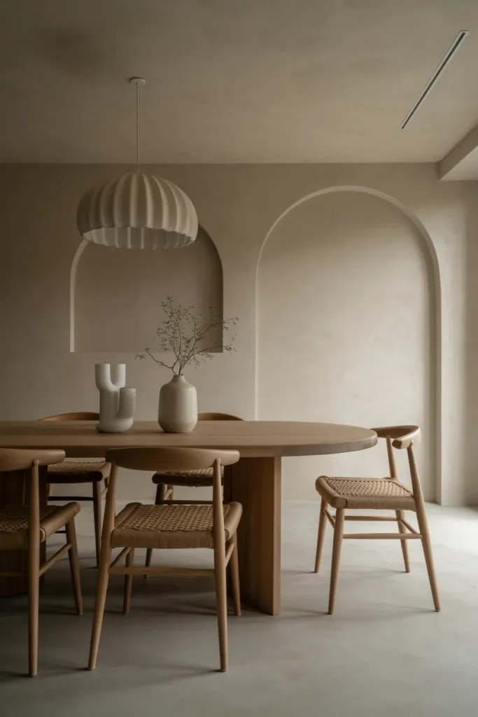 Japandi Dining Room with Textured Wall