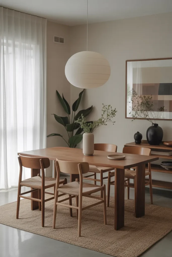 Japandi Dining Room with Two-Tone Wood
