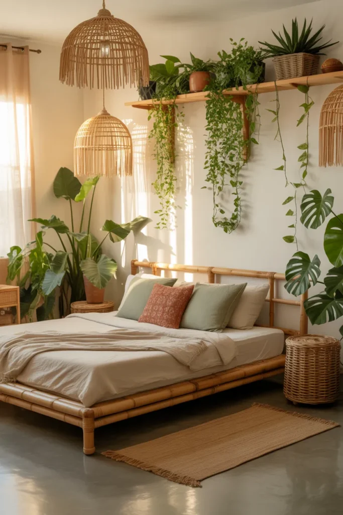 Jungle Boho Bedroom with Bamboo Accents
