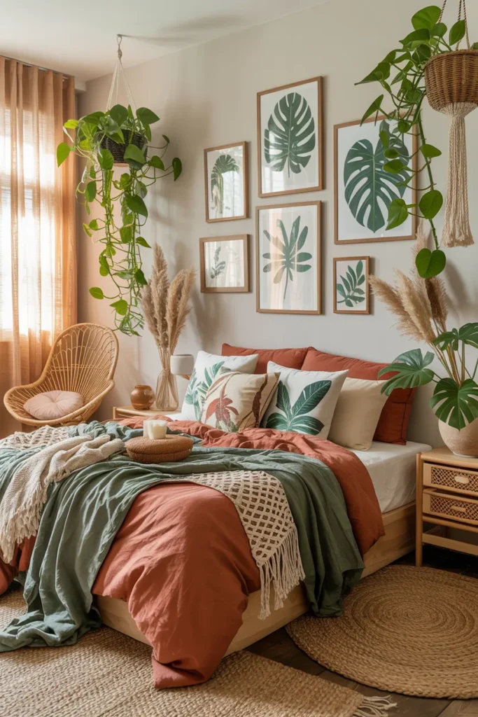 Jungle Boho Bedroom with Botanical Prints