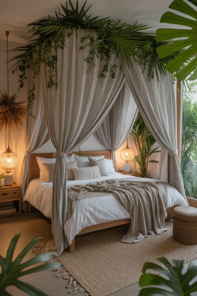 Jungle Boho Bedroom with Canopy Bed